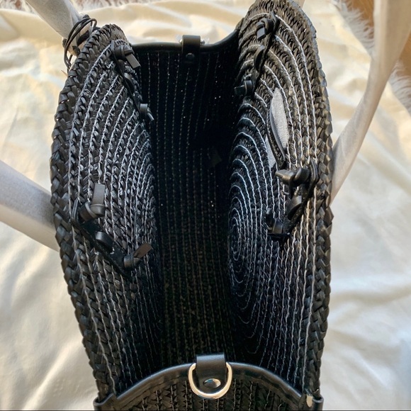 REBECCA MINKOFF STRAW Woven Black Circle Beach Large Tote Crossbody Tote - Picture 10 of 13
